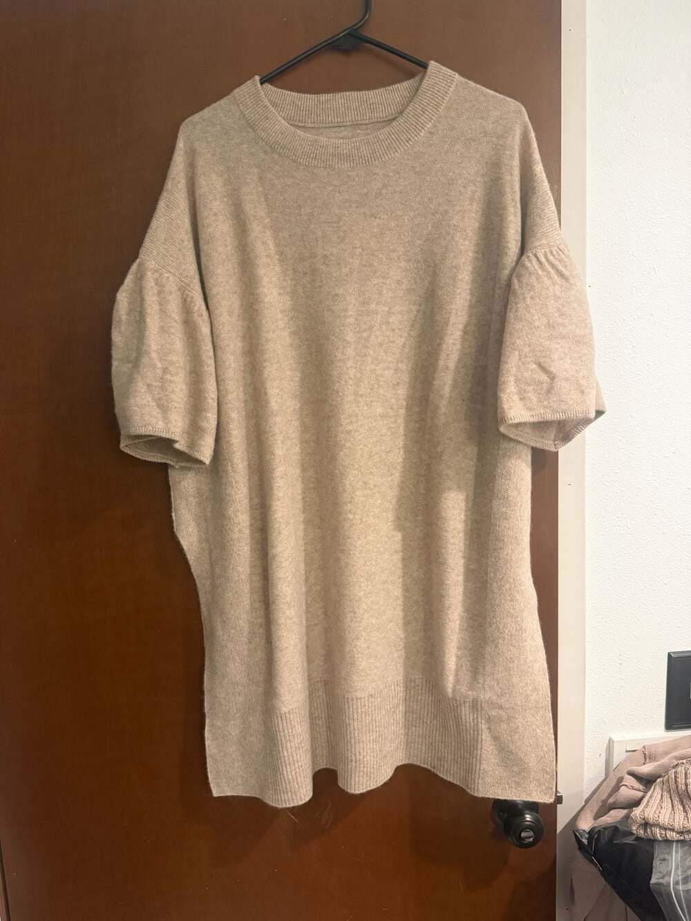 We The Free Short Sleeve 100% Cashmere Sweater Size S Light Beige Knit Pullover